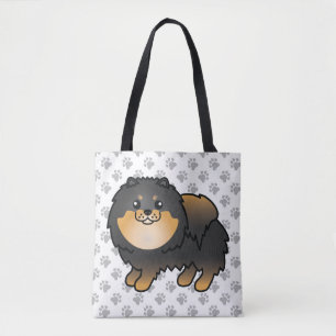 Schwarz und Brauner Pomeranian Süßer Cartoon-Hund Tasche