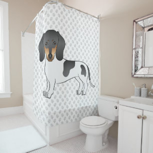Schwarz und Brauner Scheck Kurzhaar Dachshund & Pf Duschvorhang