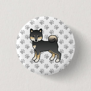 Schwarz und brauner Shiba Inu süßer Cartoon-Hund & Button
