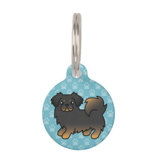 Schwarz und Brauner Tibet-Spaniel-Cartoon-Hund Haustiermarke
