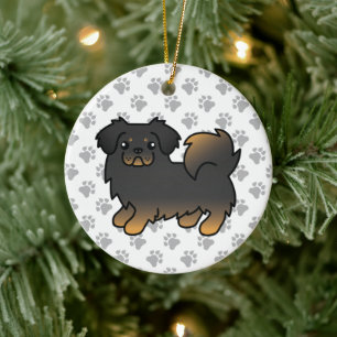 Schwarz und Brauner Tibet-Spaniel Süßer Cartoon-Hu Keramik Ornament