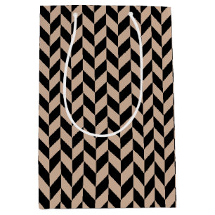 Schwarz- und Brauntannenherringbone-Geschenkpapier Mittlere Geschenktüte