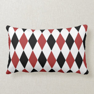 Schwarz und Burgund Harlequin Muster Lendenkissen