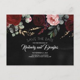 Schwarz und Burgund - Rote Flora Save the Date Ankündigungspostkarte