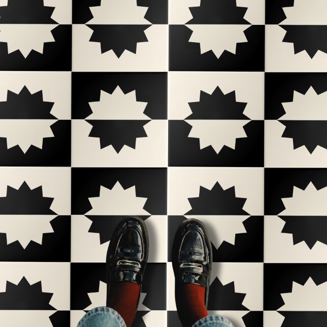 Schwarz und Crea Sun Mid Century Moderne Fliese (black and Crean Sun Mid Century Modern Tile)