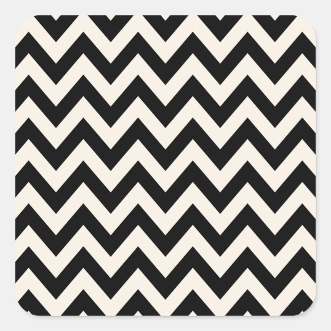 Schwarz und Creme weiß Zickzack, Zigzag Herringbon Quadratischer Aufkleber (Vorderseite)