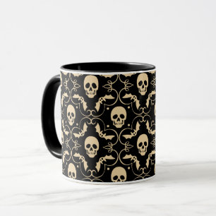 Schwarz- und cremefarbene Halloween-Schädel und -F Tasse