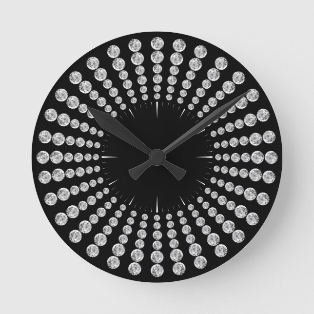 Schwarz- und Diamantdruck Runde Wanduhr (Vorderseite)