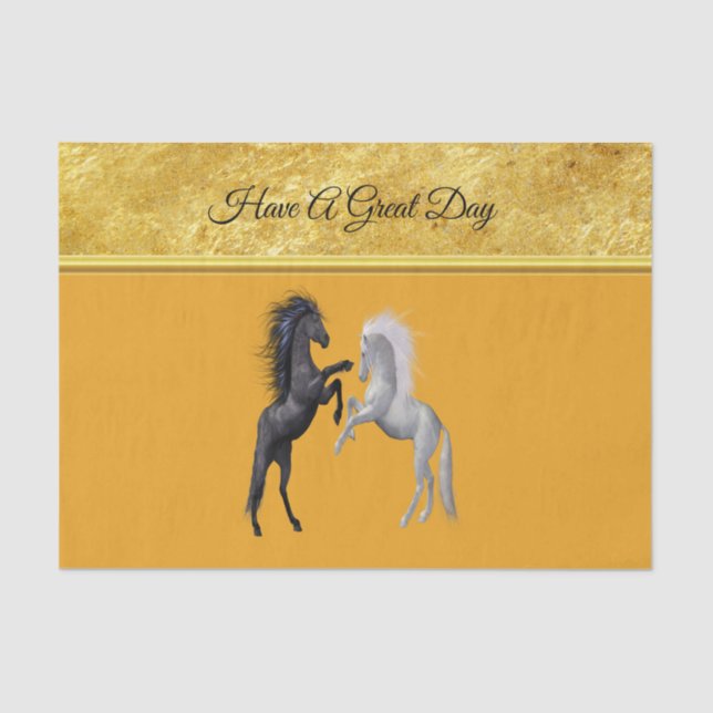 Schwarz und ein weißes Pferd, das kämpft Seidenpapier (Vorderseite)