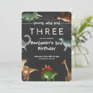 Schwarz und farbenfroh Printable Dinosaurier Gebur Einladung