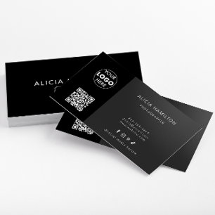 Schwarz und Fett   QR-Code und Logo   Sleek, moder Visitenkarte