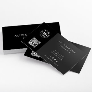 Schwarz und Fett | QR-Code und Logo | Sleek, moder Visitenkarte