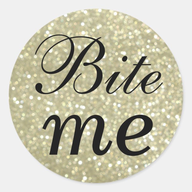 Schwarz und Glitterie Gold Bite Me Sticker (Vorderseite)