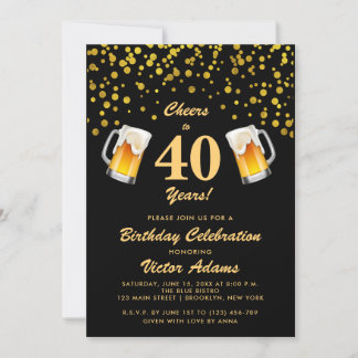 Schwarz und Gold 40. Geburtstag | Käse und Bier Einladung