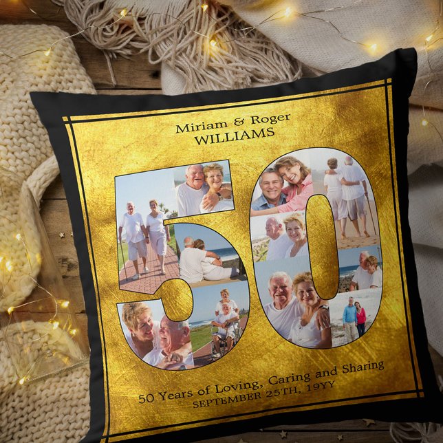 Schwarz und Gold 50 Foto Collage Golden Wedding Kissen (Von Creator hochgeladen)