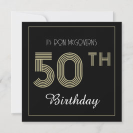 Schwarz und Gold 50. Geburtstag Retro Stripe Print Einladung