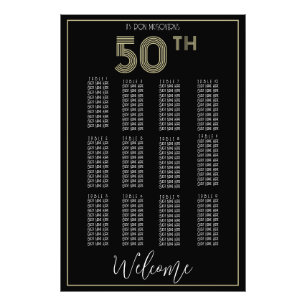 Schwarz und Gold 50. Geburtstag Seating Chart Prin Fotodruck