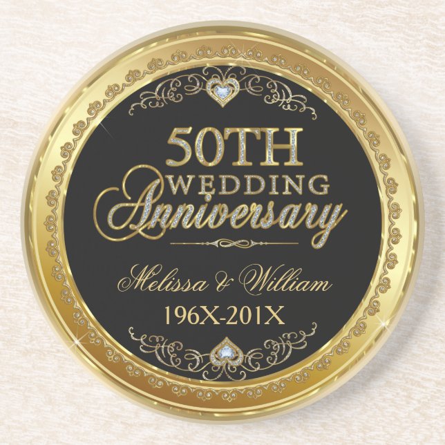Schwarz und Gold 50. Hochzeitsszenario Untersetzer (Vorne)
