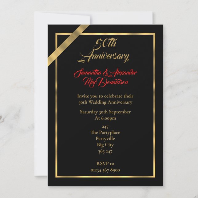 Schwarz und Gold 50. Hochzeitstag Einladung (Vorderseite)