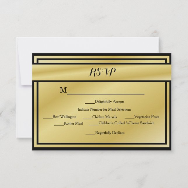 Schwarz und Gold 50 Jahre UAWG mit Mahlzeiten RSVP Karte (Vorderseite)