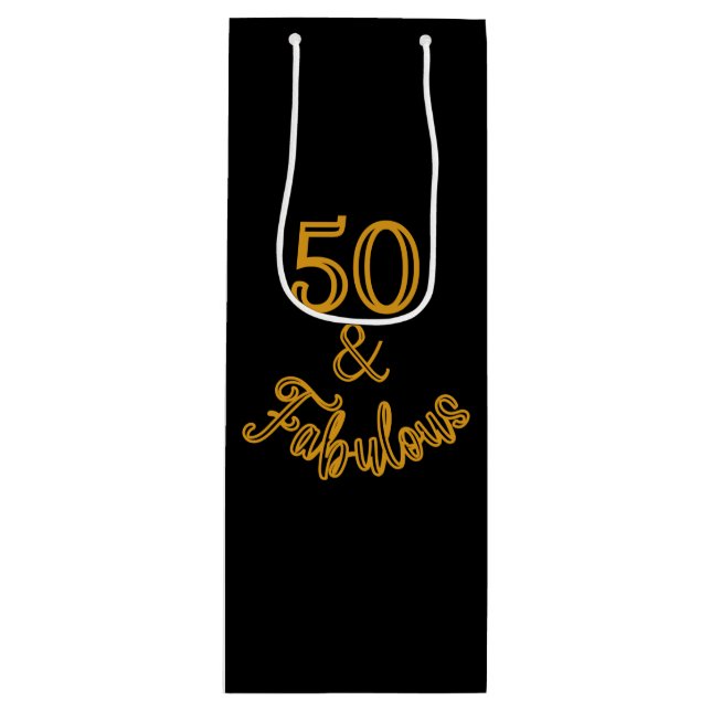 Schwarz und Gold 50 und fabelhaft Geschenktüte Für Weinflaschen (Vorderseite)