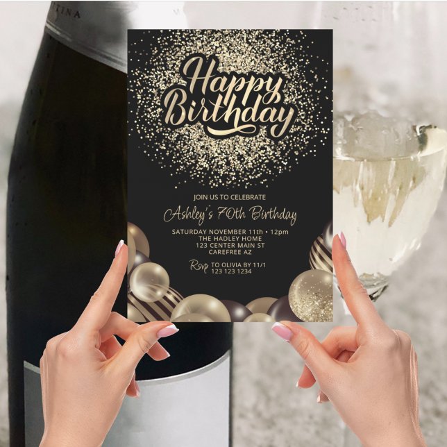 Schwarz und Gold 70. Geburtstag Einladung (Von Creator hochgeladen)