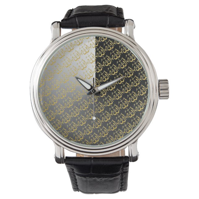 Schwarz und Gold Allah Armbanduhr (Vorderseite)