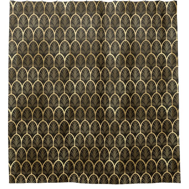 Schwarz und Gold Art Deco Gatsby Muster Duschvorhang (Vorderseite)