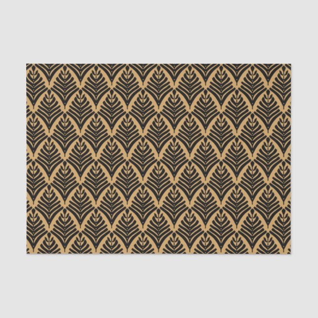 Schwarz und Gold Art Deco Lüftermuster Blume Seidenpapier (Vorderseite)