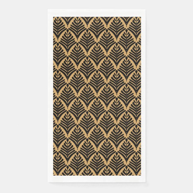 Schwarz und Gold Art Deco Lüftermuster Blume Serviette (Vorderseite)