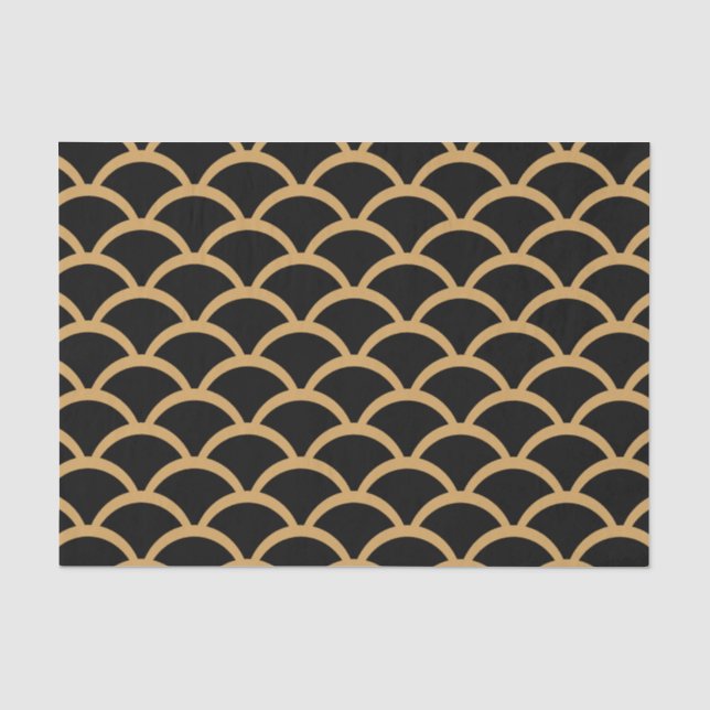 Schwarz und Gold Art Deco Muster Seidenpapier (Vorderseite)