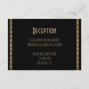 Schwarz und Gold Art Deco Pfauenhochzeit Empfang Begleitkarte