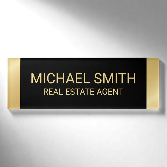 Schwarz und Gold Beruflich Personalisiert Namenschild (Vorderseite)
