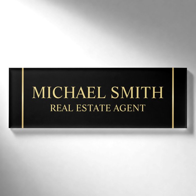 Schwarz und Gold Beruflich Personalisiert Namenschild (Vorderseite)