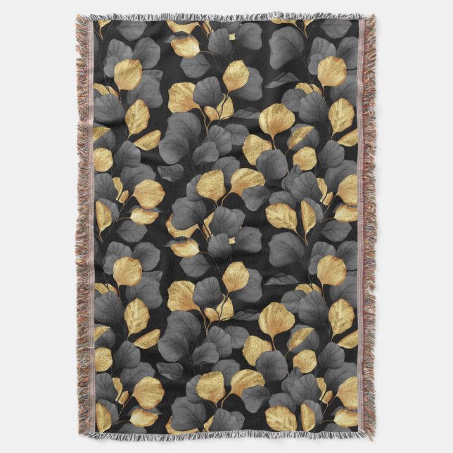 Schwarz und Gold Blätter. Muster Decke (Vorderseite Vertikal)