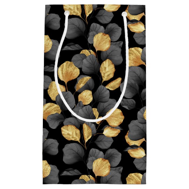 Schwarz und Gold Blätter. Muster Kleine Geschenktüte (Vorderseite)