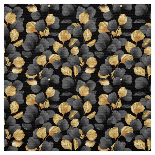 Schwarz und Gold Blätter. Muster Stoff (Muster)