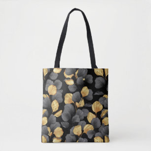 Schwarz und Gold Blätter. Muster Tasche