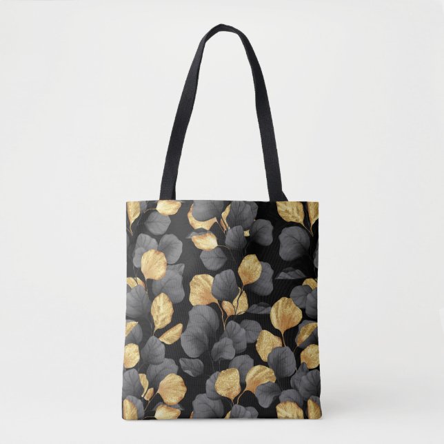 Schwarz und Gold Blätter. Muster Tasche (Vorderseite)