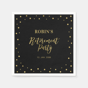 Schwarz und Gold   Chic Confetti Retirement Party Serviette