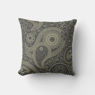 Schwarz und Gold Delikatessen Verziert Paisley Kissen
