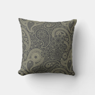 Schwarz und Gold Delikatessen Verziert Paisley Kissen