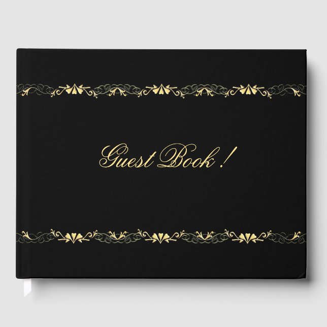 Schwarz und Gold Design Gästebuch (Vorderseite)