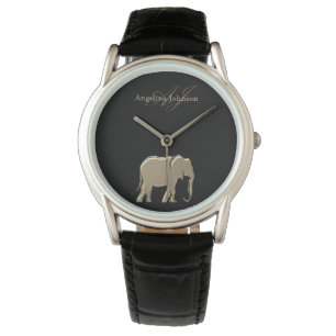 Schwarz und Gold Elefant Elegant Mit Monogramm Armbanduhr