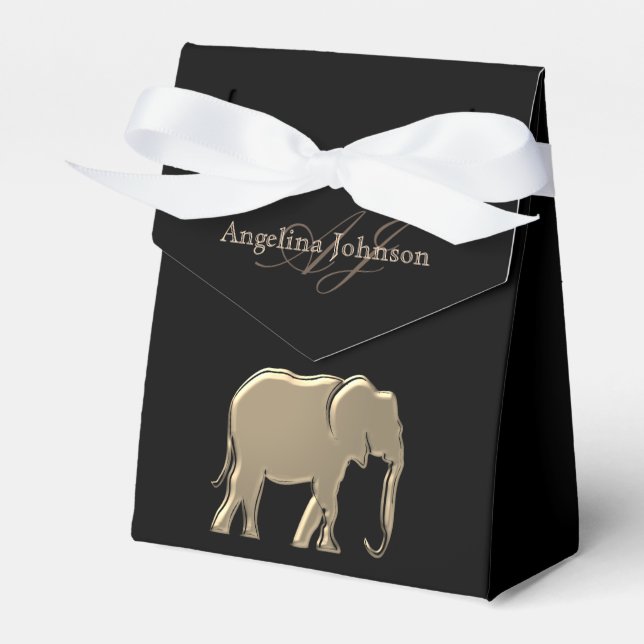 Schwarz und Gold Elefantenklasse Elegant Mit Monog Geschenkschachtel (Vorderseite)