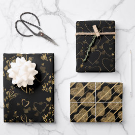 Schwarz und Gold Elegance Geschenkpapier Set
