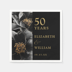 Schwarz und Gold Elegant Blumen 50 Jahre alt Serviette
