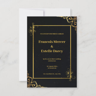 Schwarz und Gold Elegante Einladung zur Hochzeit