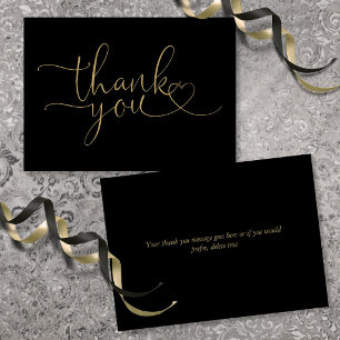 Schwarz und Gold Elegante Herzschrift Dankeskarte