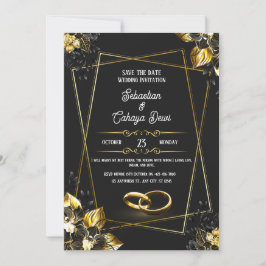 Schwarz und Gold Elegante Hochzeit Einladung